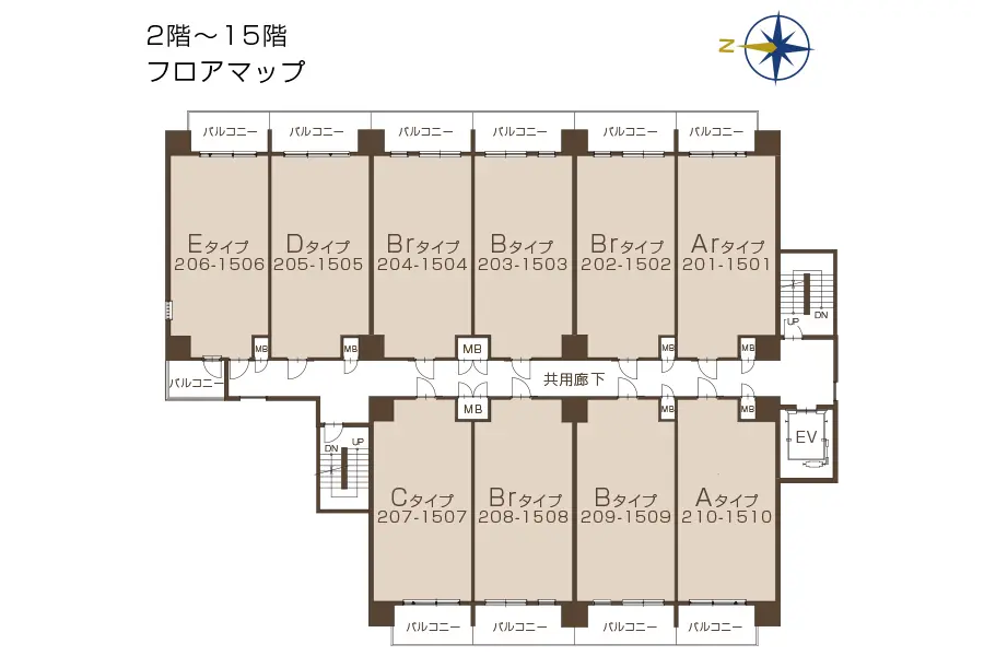 2階～15階 フロアマップ